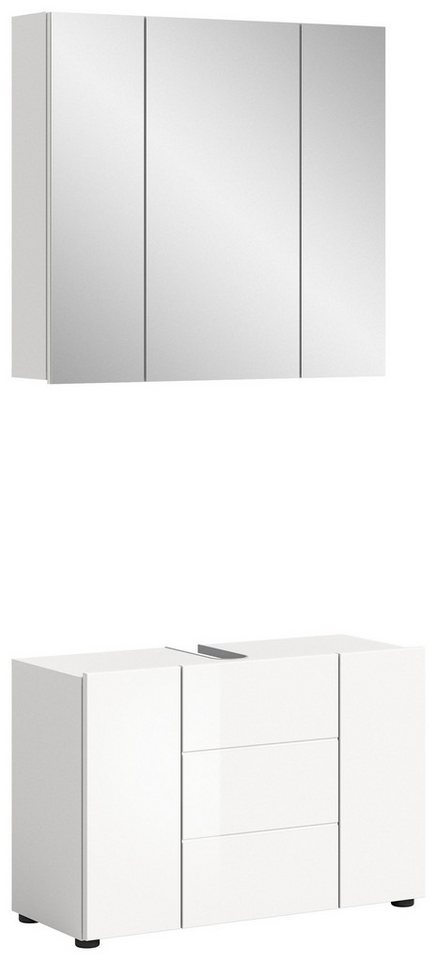 xonox.home Badezimmer-Set Vira, (2tlg. Set bestehend aus Waschbeckenunterschrank, Spiegelschrank), Weiß Hochglanz Melamin 38x56x34 cm xonox.home Badezimmer-Set Vira, (2tlg. Set bestehend aus Waschbeckenunterschrank, Spiegelschrank), Weiß Hochglanz Melamin 38x56x34 cm von xonox.home