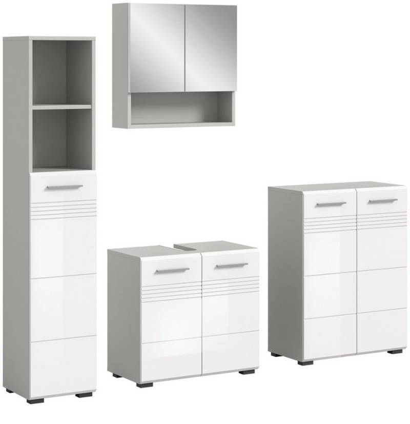 xonox.home Badezimmer-Set in Hellgrau / Weiß Hochglanz - 155x190x32cm (BxHxT) von xonox.home