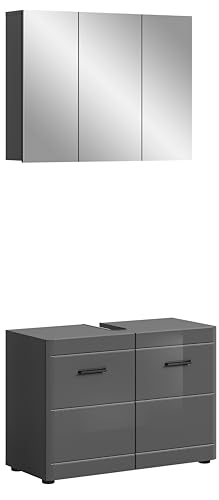 xonox.Home Badezimmer Soft Badezimmerkombination Set 2tlg.in Front grau Hochglanz MDF TZ Korpus grau Nb. von xonox.home
