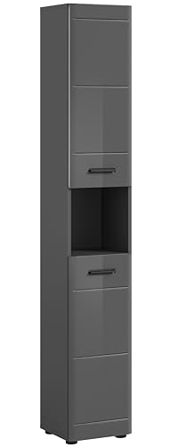 xonox.Home Badezimmer Soft Hochschrank Schrank Kommode hoch Badschrank hochschrank Bad Hochschrank schmaler Schrank in Front grau Hochglanz MDF TZ Korpus grau Nb., ca.30x180x30 cm von xonox.home