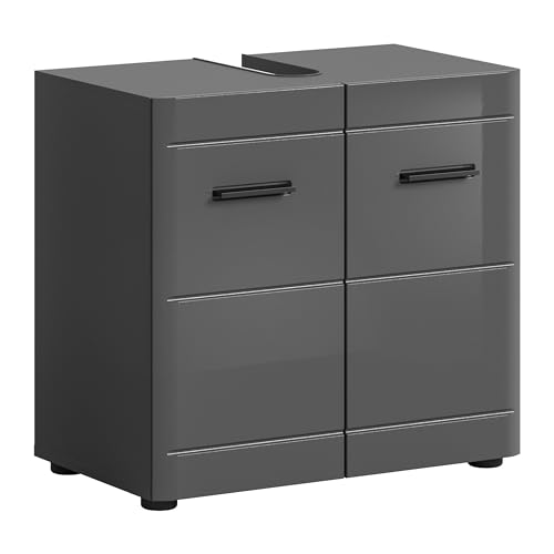 xonox.Home Badezimmer Soft Waschbeckenunterschrank Badunterschrank Waschbecken Unterschrank Schrank Waschtisch Unterschrank in Front grau Hochglanz MDF TZ Korpus grau Nb.ca.60x56x34 cm von xonox.home