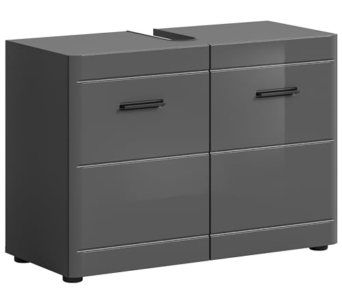 xonox.Home Badezimmer Soft Waschbeckenunterschrank Badunterschrank Waschbecken Unterschrank Schrank Front grau Hochglanz MDF TZ Korpus grau Nb.ca.80x56x34 cm mit 2 Schubkästen von xonox.home