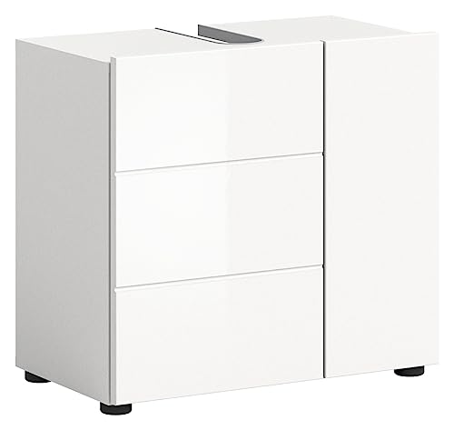 xonox.home Badezimmer Vira X2LA9T72 Waschbeckenunterschrank Unterschrank Schrank in Front weiß Hochglanz Tiefzieh Korpus weiß Melamin ca. 60x56x34 cm von xonox.home