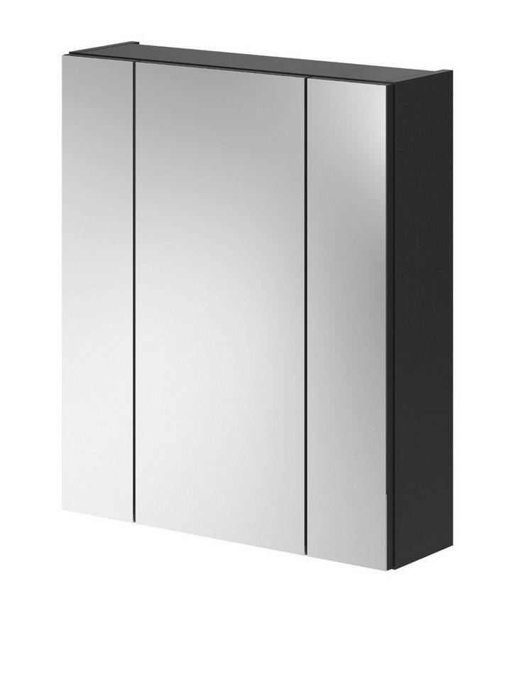 Inn.Furn Badezimmerspiegelschrank Leon (Bad Spiegelschrank in schwarz, 60 x 70 cm) 3-türig von Inn.Furn
