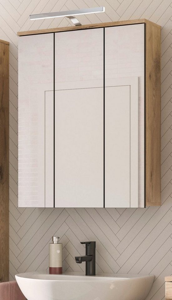 xonox.home Badezimmerspiegelschrank Mason (Badspiegel Nox Eiche, BxH ca. 60 x 77 cm) 3-türig, mit Soft-Close von xonox.home