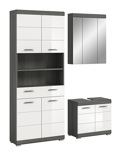 xonox.home – Badkombination Scout 149x191x34 cm in Rauchsilber Nachbildung und weiß Hochglanz – Stilvolles Komplettset fürs Bad – harmonisch, funktional & geradlinig im Design von xonox.home