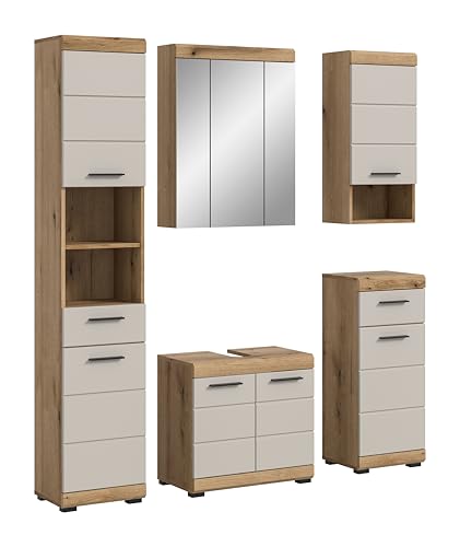 xonox.home – Badkombination Scout 164x191x34 cm in Evoak Oak und Kaschmir Nachbildung matt – Breites Badmöbel-Set mit klarer Formensprache – modern, robust & durchdacht von xonox.home