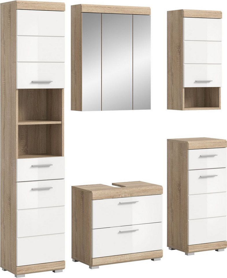 xonox.home Badmöbel-Set, (3tlg. Set inkl. Hochschrank, Waschbeckenunterschrank, Spiegelschrank), Sonoma Eiche Hell Weiß Hochglanz Melamin Modern 164x191x37 cm xonox.home Badmöbel-Set, (3tlg. Set inkl. Hochschrank, Waschbeckenunterschrank, Spiegelschrank), Sonoma Eiche Hell Weiß Hochglanz Melamin Modern 164x191x37 cm von xonox.home