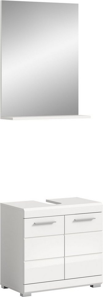xonox.home Badmöbel-Set, (5tlg. Set Hochschrank, WBU, Spiegelschrank, Standschrank, Hängeschrank), Weiß Hochglanz Melamin Modern 60x191x34 cm von xonox.home