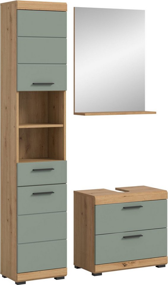 xonox.home Badmöbel-Set, 3-tlg. Salbei/Artisan Eiche Nachbildung 112x191x37 cm von xonox.home