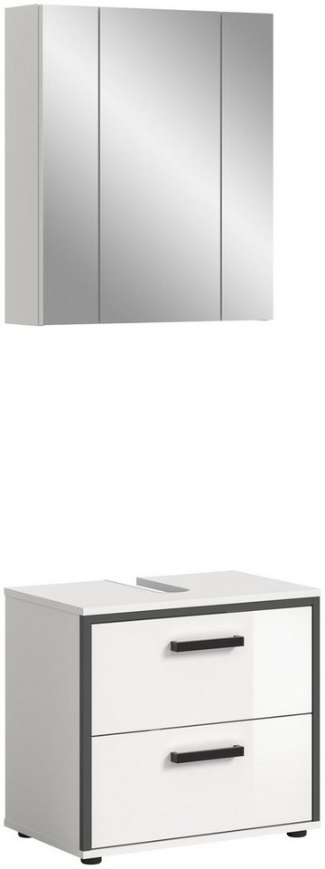 xonox.home Badmöbel-Set Kojak, (2-tlg. Waschbeckenunterschrank & Spiegelschrank), in weiß hochglanz B/H/T ca.: 60/188/37 cm von xonox.home