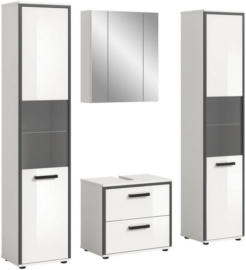 xonox.home Badmöbel-Set Kojak, (3-tlg. Hochschrank, Waschbeckenunterschrank & Spiegelschrank), in weiß hochglanz B/H/T ca.: 171/188/37 cm von xonox.home
