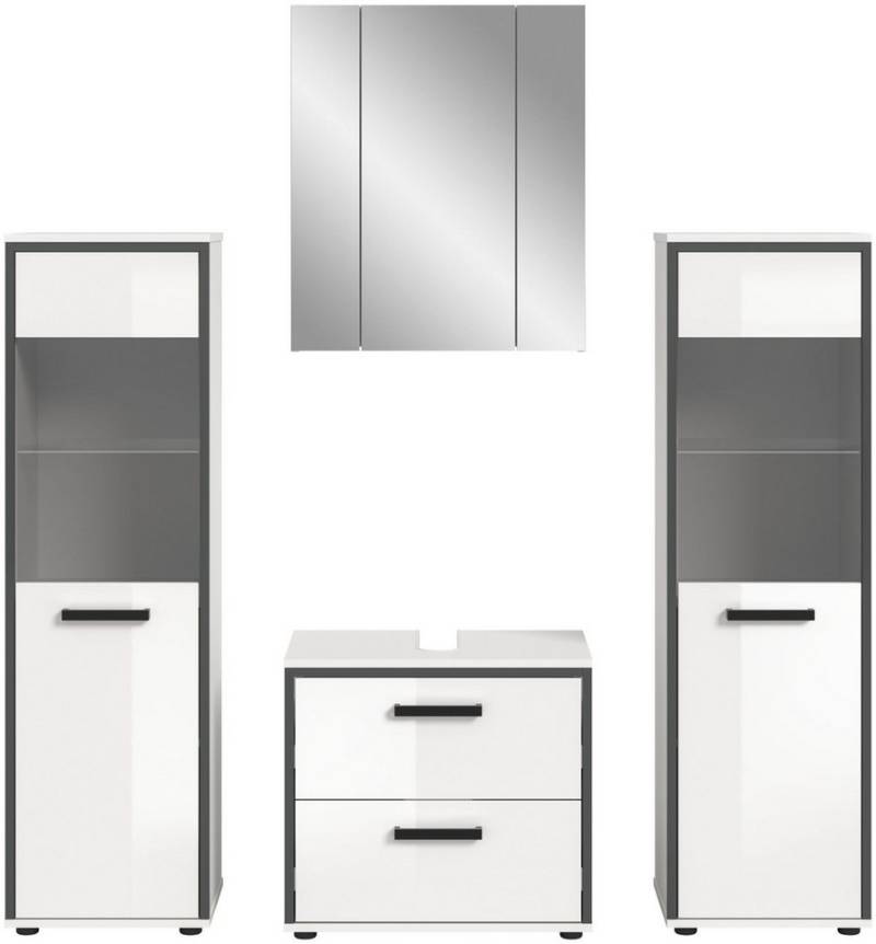 xonox.home Badmöbel-Set Kojak, (3-tlg. Waschbeckenunterschrank, Spiegelschrank & Badschrank), in weiß hochglanz B/H/T ca.: 171/188/37 cm von xonox.home