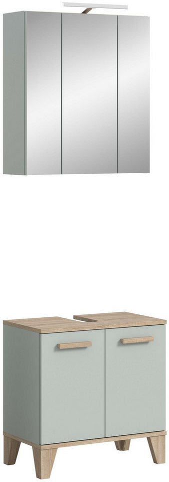 xonox.home Badmöbel-Set Star, (2-tlg. Waschbeckenunterschrank, Spiegelschrank), inkl. Aufsatzleuchte in hellgrün B/H/T ca.: 60 x 190 x 34 cm von xonox.home