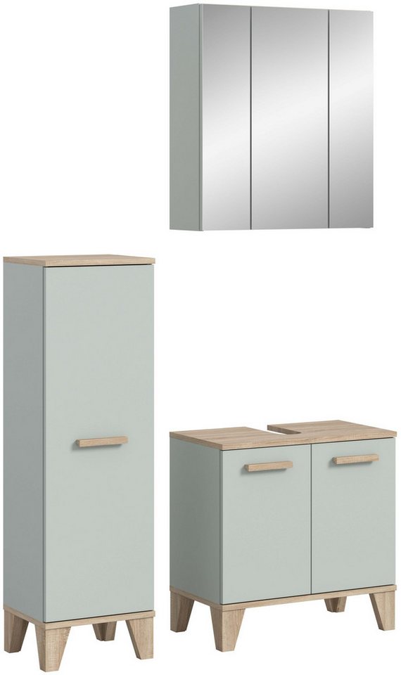 xonox.home Badmöbel-Set Star, (3-tlg. Badmidischrank, Waschbeckenunterschrank, Spiegelschrank), in hellgrün B/H/T ca.: 109 x 190 x 34 cm von xonox.home