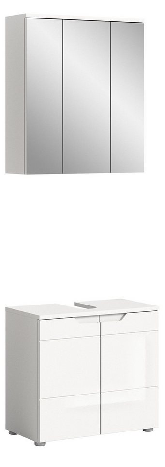 xonox.home Badmöbel-Set, (4tlg. Set inkl. WBU, Spiegelschrank, Standschrank, Hängeschrank), Weiß Hochglanz Softclose Melamin Modern 63x193x34 cm von xonox.home