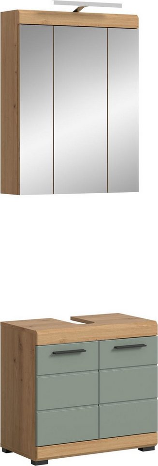 xonox.home Badmöbel-Set, (3tlg. Set bestehend aus WBU, Spiegelschrank, Badaufsatzleuchte), Artisan Eiche Nachbildung Salbei Nachbildung Melamin 60x191x34 cm xonox.home Badmöbel-Set, (3tlg. Set bestehend aus WBU, Spiegelschrank, Badaufsatzleuchte), Artisan Eiche Nachbildung Salbei Nachbildung Melamin 60x191x34 cm von xonox.home