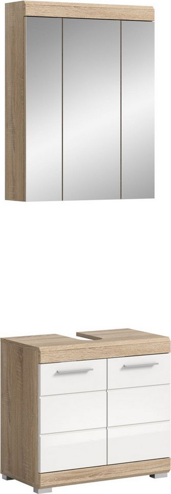 xonox.home Badmöbel-Set, (2tlg. Set bestehend aus Waschbeckenunterschrank, Spiegelschrank), Sonoma Eiche Hell Weiß Hochglanz Melamin Modern 60x191x34 cm xonox.home Badmöbel-Set, (2tlg. Set bestehend aus Waschbeckenunterschrank, Spiegelschrank), Sonoma Eiche Hell Weiß Hochglanz Melamin Modern 60x191x34 cm von xonox.home