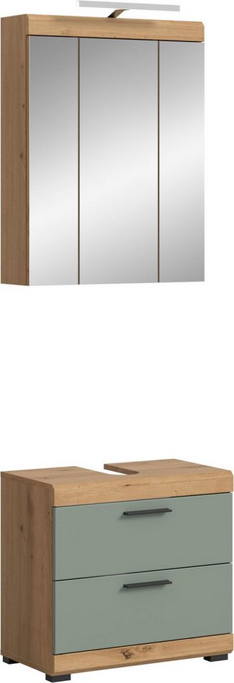 xonox.home Badmöbel-Set, (3tlg. Set bestehend aus WBU, Spiegelschrank, Badaufsatzleuchte), Artisan Eiche Nachbildung Salbei Nachbildung Melamin 60x191x37 cm xonox.home Badmöbel-Set, (3tlg. Set bestehend aus WBU, Spiegelschrank, Badaufsatzleuchte), Artisan Eiche Nachbildung Salbei Nachbildung Melamin 60x191x37 cm von xonox.home