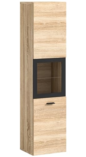 xonox.home Badezimmer Boston Badezimmerschrank Badschrank stehend Wandschrank hängend Standschrank Hängeschrank in Eiche Sonoma Nb.,ca.30x125x29cm Glas mit schwarzem Rahmen stehend/hängend montierbar von xonox.home