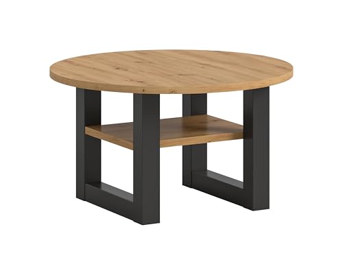xonox.home Tisch Seattle Couchtisch Wohnzimmertisch Tisch Wohnzimmer Sofatisch in Fußgestell grau Nb. Tischplatte Artisan Eiche Nb., ca.75x42x75 cm rund mit Ablage von xonox.home