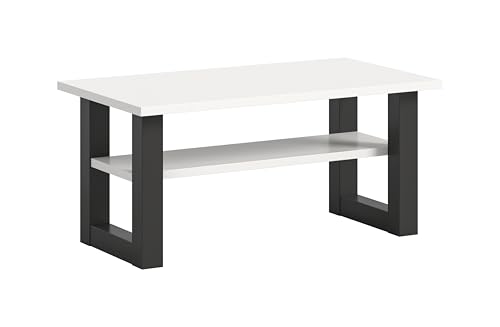 xonox.home Tisch Seattle Couchtisch Wohnzimmertisch Tisch Wohnzimmer Sofatisch in Fußgestell grau Nb. Tischplatte weiß, ca. 90x42x50cm eckig mit Ablage von xonox.home