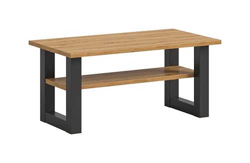xonox.home Tisch Seattle Couchtisch Wohnzimmertisch Tisch Wohnzimmer Sofatisch in Fußgestell grau Nb. Tischplatte Artisan Eiche Nb., ca. 90x42x50cm eckig mit Ablage von xonox.home