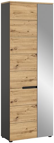 xonox.home Garderobe Canu Garderobenschrank Flurschrank Dielenschrank Flurmöbel Garderobe Schrank in Front Artisan Eiche Nb., Korpus Basalt grau Nb., Absetzung Artisan Eiche Nb.,ca. 65x190x37 cm von xonox.home
