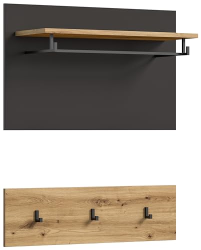 xonox.home Garderobe Canu Garderobenpaneel Wandgarderobe Wandpaneel Flurpaneel Kleiderstange in Front Artisan Eiche Nb., Korpus Basalt grau Nb., Absetzung Artisan Eiche Nb. ca.80x73x27 cm von xonox.home