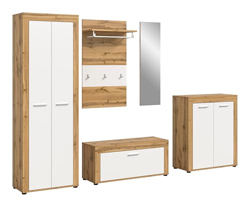 xonox.home Garderobe Jam X8BK6G02 Garderobenkombination Garderoben-Set in Wotan Eiche Nb., weiß, ca. 285x191x35 cm von xonox.home