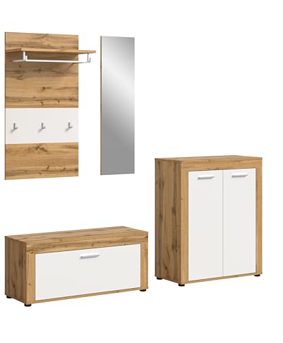 xonox.home Garderobe Jam X8BK6G03 Garderobenkombination Garderoben-Set in Wotan Eiche Nb., weiß, ca. 200x191x35 cm von xonox.home