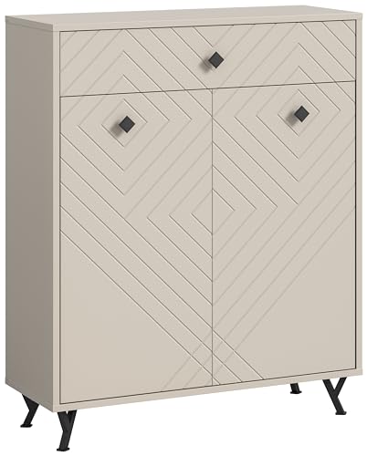 xonox.home Garderobe Notes Schuhkommode Schuhschrank Kommode Highboard Stauraumschrank Front sandbeige melamin Korpus sandbeige matt MDF Tiefzieh, ca. 80x100x35 cm von xonox.home