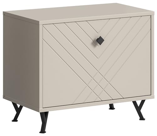 xonox.home Garderobe Notes Sitzbank Bank Garderobenbank Flurbank Truhe Front sandbeige melamin Korpus sandbeige matt MDF Tiefzieh, ca. 60x50x35 cm von xonox.home