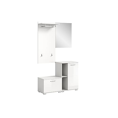 xonox.home X98A9G01 Garderobenkombination 110x191x37 cm in weiß Nachbildung und weiß Hochglanz von xonox.home