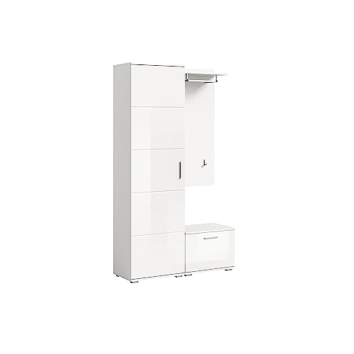 xonox.home X98A9G03 Garderobenkombination 110x191x37 cm in weiß Nachbildung und weiß Hochglanz von xonox.home