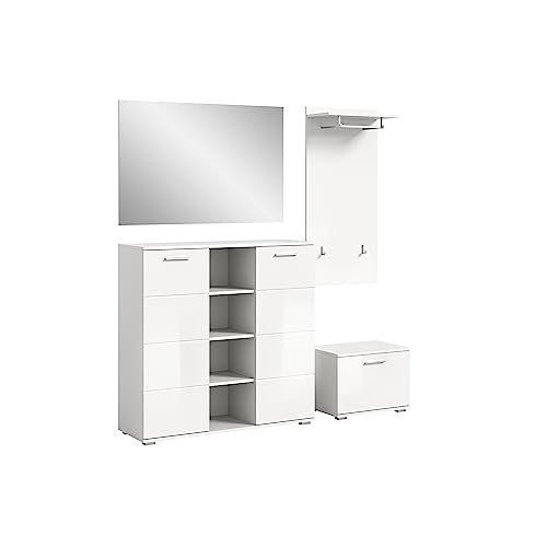 xonox.home X98A9G11 Garderobenkombination 180x191x37 cm in weiß Nachbildung und weiß Hochglanz von xonox.home