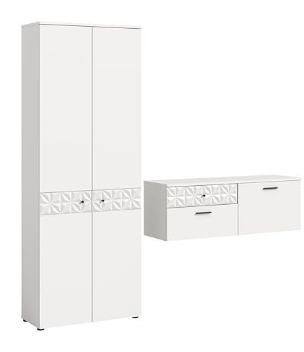 xonox.home Garderobe Prisma 2tlg. Set Garderobenkombination Garderobenschrank Garderobenmöbel Flurmöbel-Set Flursystem Stauraumlösung in weiß Absetzung weiß Hochglanz Tiefzieh xonox.home Garderobe Prisma 2tlg. Set Garderobenkombination Garderobenschrank Garderobenmöbel Flurmöbel-Set Flursystem Stauraumlösung in weiß Absetzung weiß Hochglanz Tiefzieh von xonox.home
