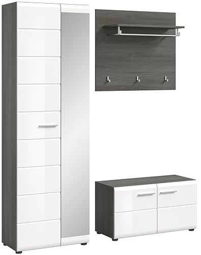 xonox.home Garderobe Salsa Kombination Set 3tlg. Front weiß Hochglanz MDF TZ Front Rauchsilber Nb. von xonox.home