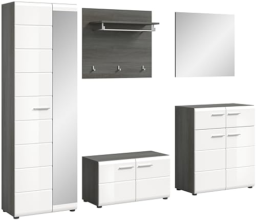 xonox.home Garderobe Salsa Kombination Set 5tlg. Front weiß Hochglanz MDF TZ Front Rauchsilber Nb. von xonox.home