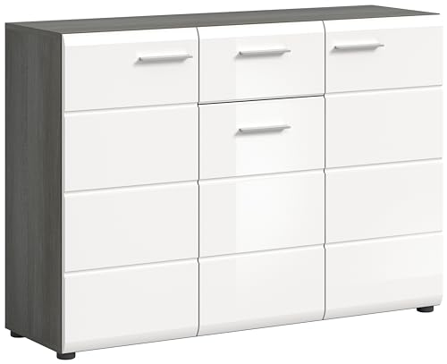 xonox.Home Garderobe Salsa Kommode Schrank Front weiß Hochglanz MDF TZ Korpus rauchsilber Nb.ca.120x85x37 cm von xonox.home