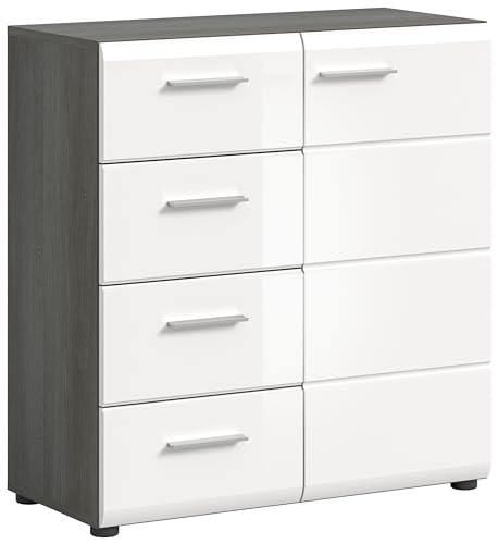 xonox.Home Garderobe Salsa Kommode Schrank Front weiß Hochglanz MDF TZ Korpus rauchsilber Nb.ca.75x85x37 cm von xonox.home