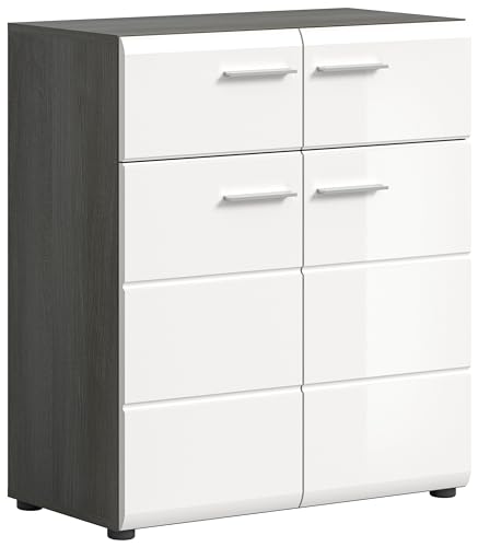 xonox.home Garderobe Salsa Schuhkommode Kommode Schrank Front weiß Hochglanz MDF TZ Korpus rauchsilber Nb.ca.80x90x37 cm von xonox.home