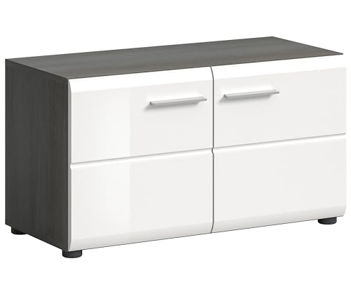 xonox.home Garderobe Salsa Sitzbank Bank Front weiß Hochglanz MDF TZ Front Rauchsilber Nb.,ca.80x44x37 cm von xonox.home