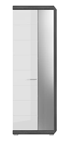 xonox.home - Garderobenschrank Scout 62x197x37 cm in Front weiß Hochglanz Korpus rauchsilber Nb - Schrank Flurschrank Dielenschrank Flurmöbel - modern, geräumig und funktional von xonox.home