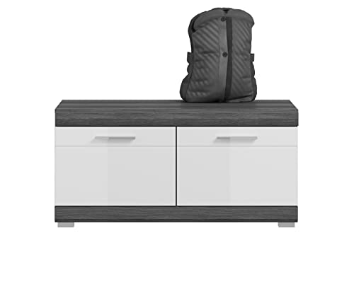 xonox.home Garderobe Scout Schuhkommode Schuhschrank Kommode Highboard Stauraumschrank in Front weiß Hochglanz Korpus rauchsilber Nb., ca.90x44x40 cm von xonox.home