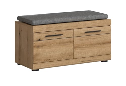 xonox.home Garderobe Scout Sitzbank Bank Garderobenbank Flurbank Truhe Schuhregal in Evoke Oak Eiche Nb., ca. 90x44x40 cm inkl Sitzkissen von xonox.home