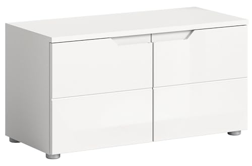 xonox.home - Sitzbank Solero 80x43x37 cm in Front weiß Hochglanz Tiefzieh Korpus weiß - Garderobenbank Flurbank Truhe - modern, praktisch und funktional von xonox.home