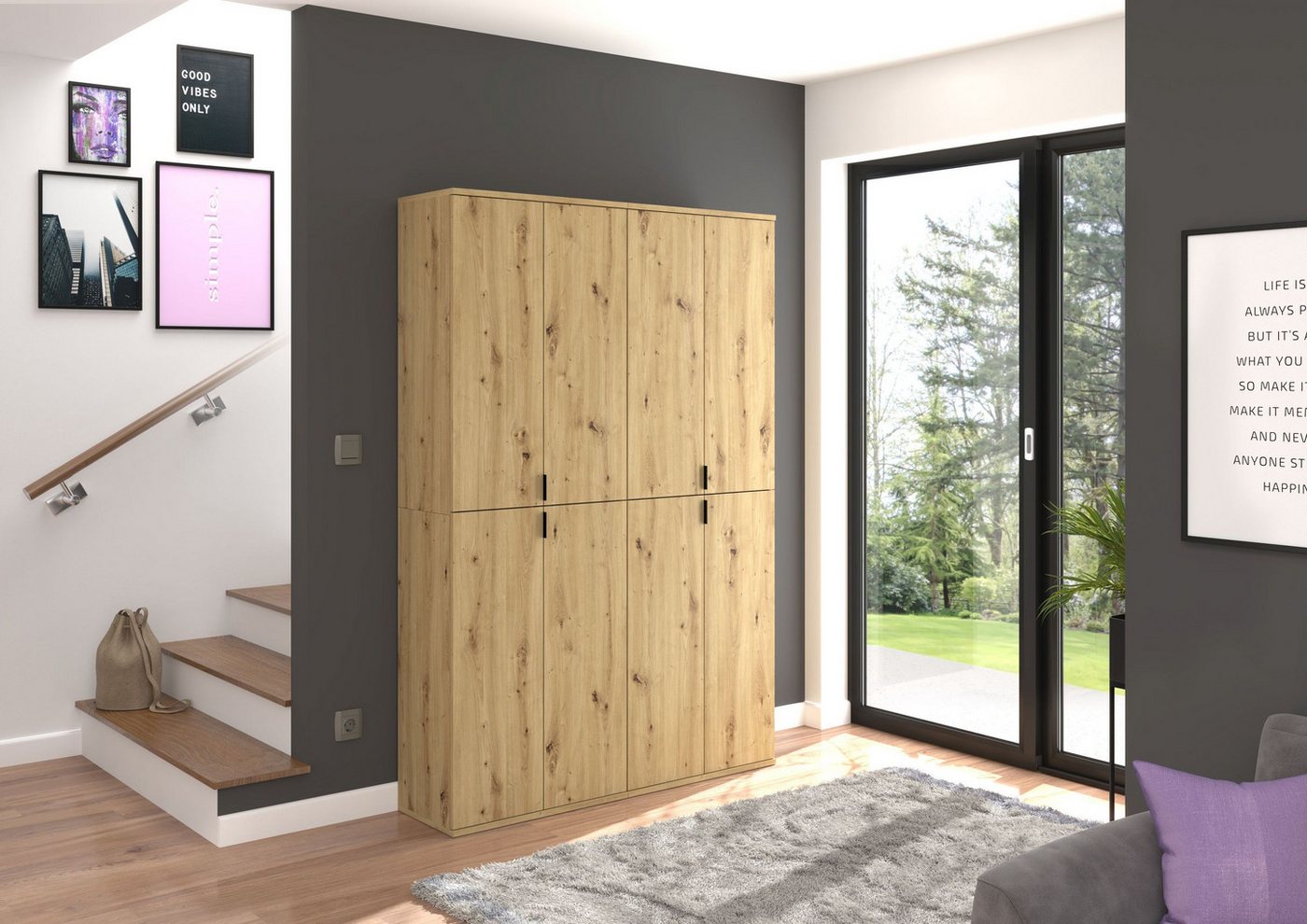 xonox.home Garderoben-Set, (2tlg. Set bestehend aus 2x Hochschrank breit), Artisan Eiche Nachbildung Melamin 122x193x34 cm von xonox.home
