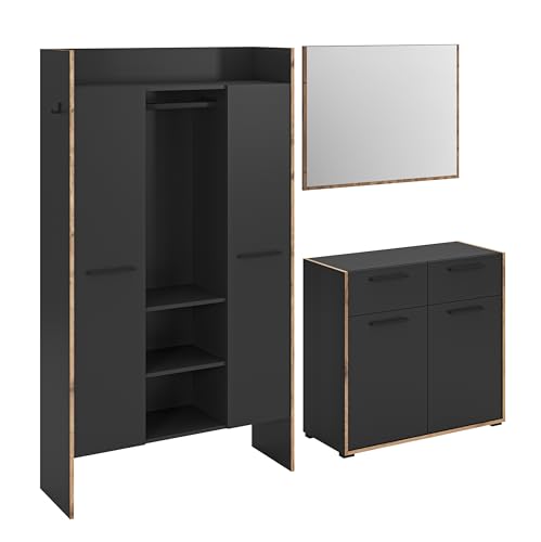 xonox.home - Garderoben-Set Bueno ca. 215x189x37 cm in Korpus/Front Basalt Melamin und Abs. Nox Oak Nb. Garderobenkombination Garderobenmöbel Flurmöbel-Set Flursystem - elegant & praktisch von xonox.home