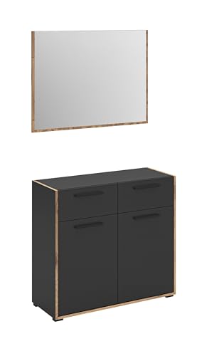 xonox.home - Garderoben-Set Bueno ca. 95x189x37 cm in Korpus/Front Basalt Melamin und Abs. Nox Oak Nb. Garderobenkombination Garderobenmöbel Flurmöbel-Set Flursystem - zeitlos & platzsparend von xonox.home